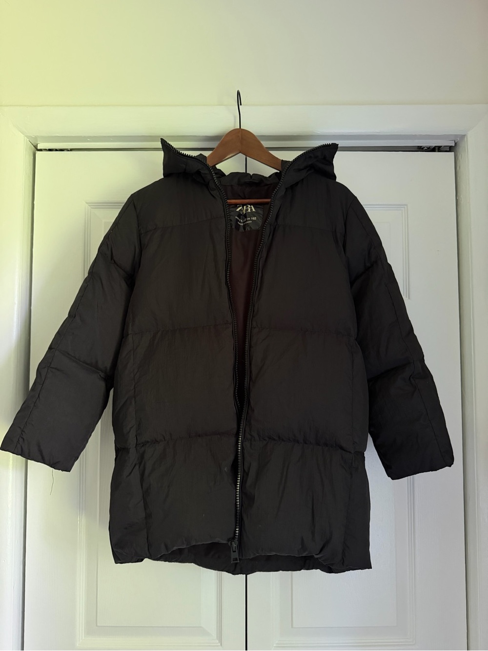 ZARA Black Duck Down Puffer Coat Jacket Hooded Size 11-12 Yrs